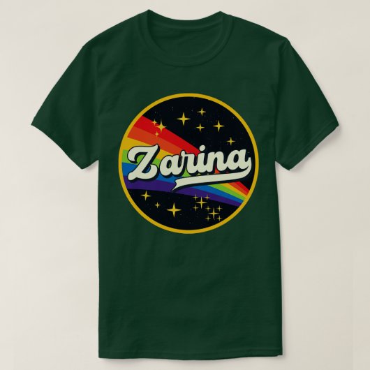 Zarina Regenbogen im Weltraum Vintager Stil T-Shirt (Design vorne)