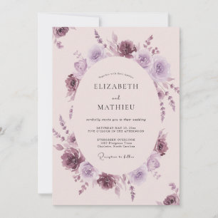 Zarte Aquarell-Hochzeit in Malvenfarben Einladung