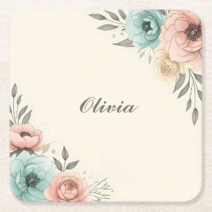 Zarte Aquarell-Skizzen-Blumen Rechteckiger Pappuntersetzer