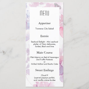 Zarte Aquarellblüten Hochzeitsdesign MENU Menükarte