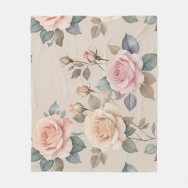 Zarte Aquarellrosen in sanften Pastellfarben Fleecedecke