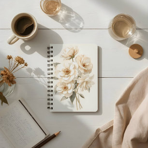 Zarte Aquarellweiße Blumen Botanisch Notizblock