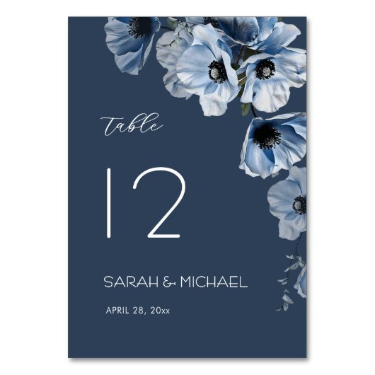 Zarte Blaue Blumen Hochzeit Tischnummer (Vorderseite)