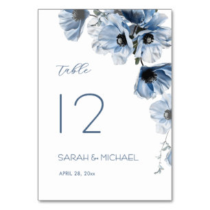 Zarte blaue Blumen Hochzeit Tischnummer