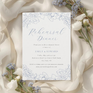 Zarte blaue Blumen Hochzeitsprobe-Dinner Einladung