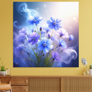 Zarte blaue Blumen mit ätherischem Nebel Leinwanddruck