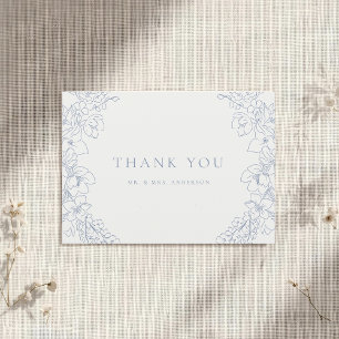 Zarte blaue Blumenhochzeit ohne Foto Dankeskarte