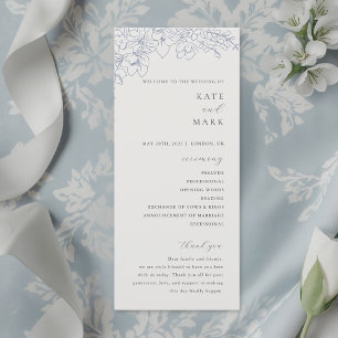 Zarte Blaue Florale Hochzeit Programm