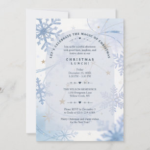 Zarte blaue Schneeflocke Weihnachts-Mittagessen TM Einladung
