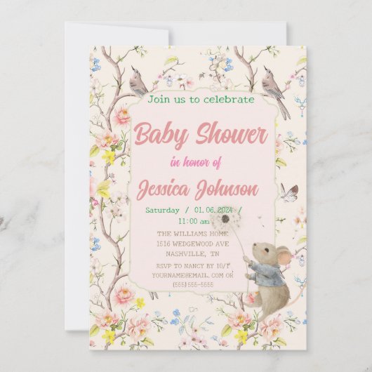 zarte Blume und Blätter im chinesischen Stil Einladung (Vorderseite)