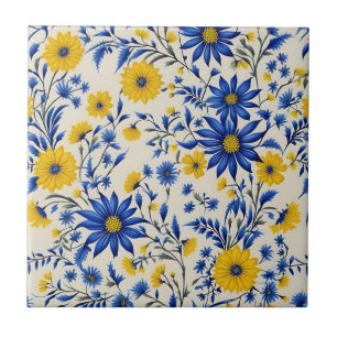 Zarte Blumen Kornblume und gelbe Blumen Fliese
