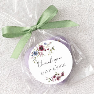 Zarte Blumen Minimalistische Hochzeit Danke Runder Aufkleber