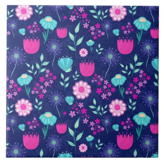 Zarte Blumen und botanische Details Fliese (Vorderseite)