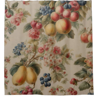 Zarte Blumen und französische Früchte. Gemalter St Duschvorhang