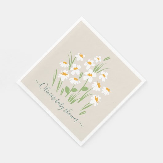 zarte, blumengeschmückte und schöne Babydusche in  Serviette (Ecke)