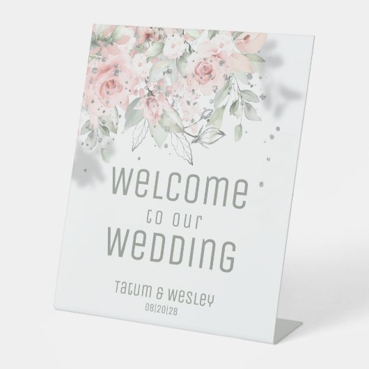 Zarte Blütenpferde Willkommen bei unserer Hochzeit Sockelschild (Vorderseite)