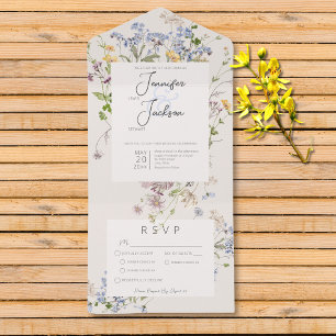 Zarte Boho-Wildblumen Creme-Dinner All In One Einladung