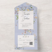 Zarte Boho-Wildblumen Immergrün QR-Code All In One Einladung (Innen Boden)