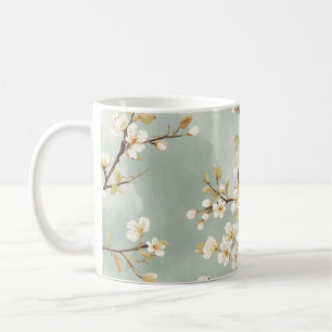 Zarte Botanik des weißen Blütenzweigs Kaffeetasse