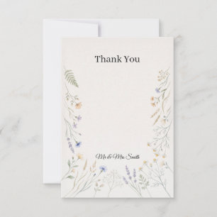 Zarte Botanische Hochzeit mit Wildblumen Dankeskarte