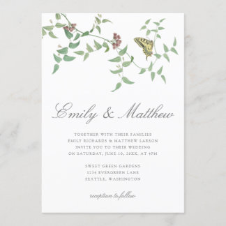 Zarte Botanische Schmetterling Hochzeit Vintage Einladung
