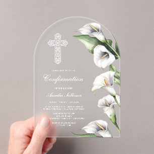 Zarte Calla-Lilien-Bogen-Konfirmation Acryleinladungen