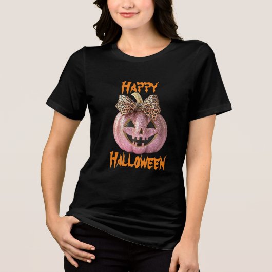Zarte Coquette Modernes Halloween Kürbis Tri-Blend Shirt (Vorderseite)