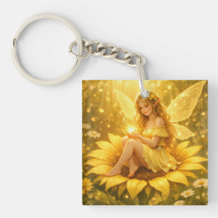 Zarte Elfe auf einer Sonnenblume Schlüsselanhänger