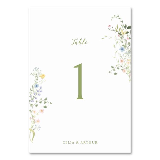 Zarte Florale Hochzeit Tischnummer (Vorderseite)
