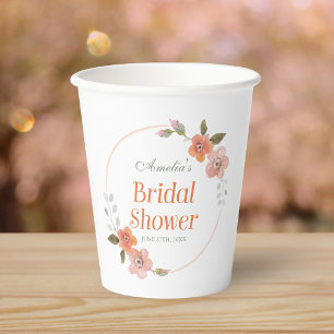Zarte Florale Orange Brautparty Pappbecher