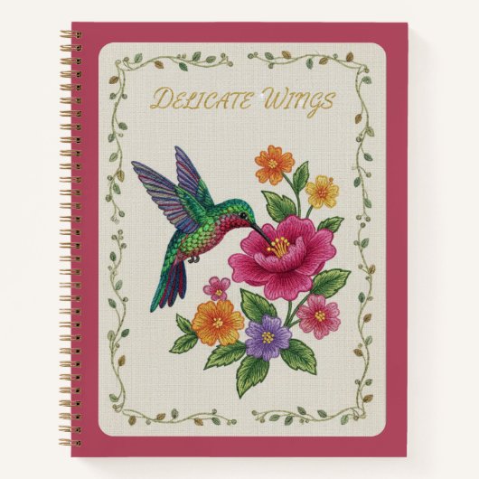 Zarte Flügel Stickerei Kolibri Blumen Notizblock (Vorderseite)