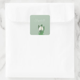 Zarte Frühlings-Schneeglöckchen-Blume Quadratischer Aufkleber