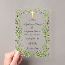 Zarte Gartenbegrünung Christliches Kreuz Hochzeit Acryleinladungen