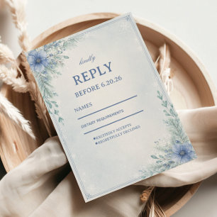 Zarte gefrostete blaue Winterbotanik RSVP Karte