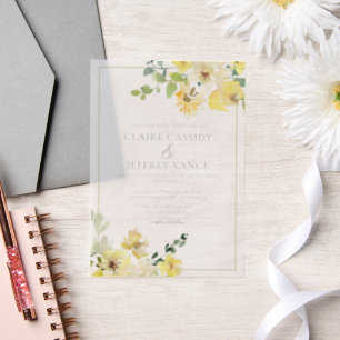 Zarte gelbe Blumensommergartenhochzeit Pergament Einladungen