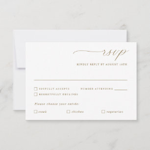Zarte Gold-Kalligrafie-Hochzeitsmenü-Option RSVP Karte