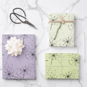 Zarte Grüne Wilde Blume Löwenzahn Küsse Floral Geschenkpapier Set