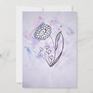 Zarte handgezeichnete Blume mit Herzen  Feiertagskarte