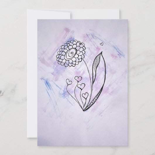 Zarte handgezeichnete Blume mit Herzen Feiertagskarte (Vorderseite)