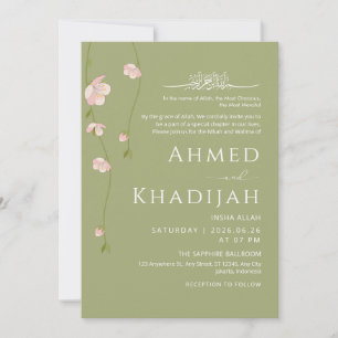 Zarte hängende Pfirsichblüten-Islam-Hochzeit Einladung