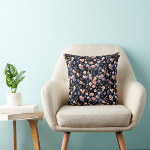 Zarte Kirschblüten mit Gold auf Navy Kissen