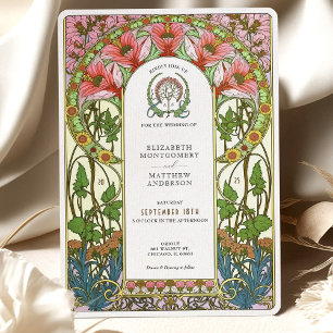 Zarte Korallenblumen Art Nouveau Hochzeit Einladung