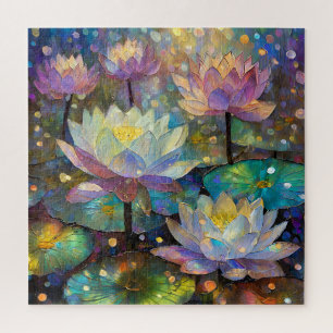 Zarte Lotosblumen blühen im Schnee Puzzle
