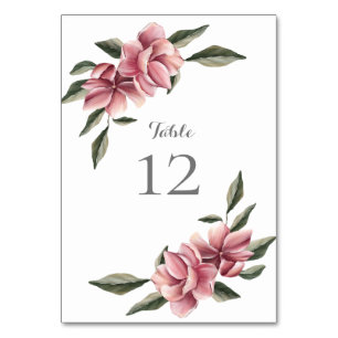 Zarte Magnolie Rosa & Rosafarbene Tischkarte Tischnummer