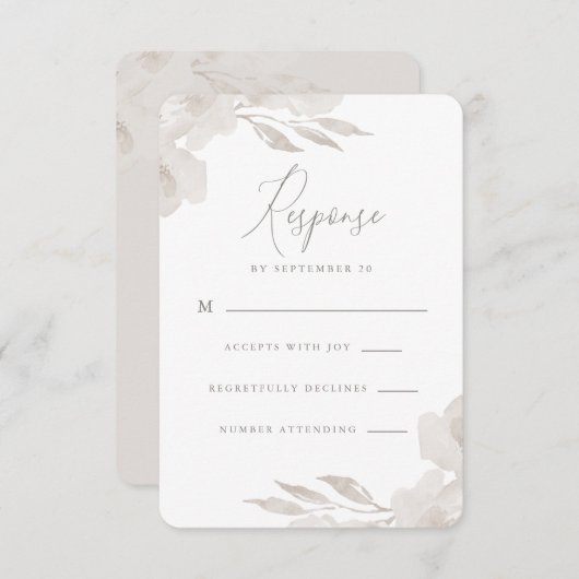 Zarte, neutrale Blüten- und Foliage-Hochzeit Rsvp (Vorne/Hinten)