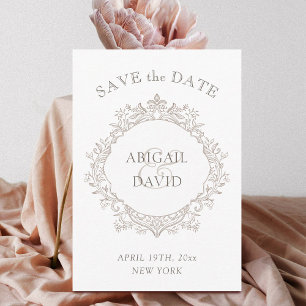 Zarte neutrale Wappen-Hochzeit Save The Date