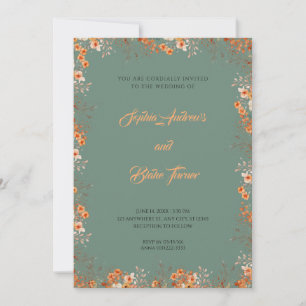 Zarte orangefarbene Blumen, schöne grüne Hochzeit Einladung