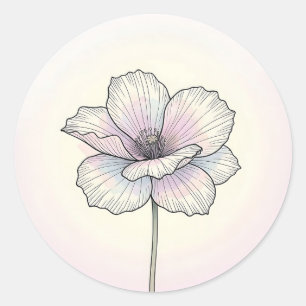 Zarte Pastell-Mohnblume Runder Aufkleber