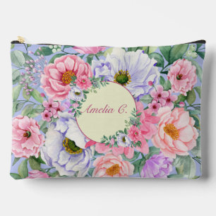 Zarte Pastell-Wasserfarbe Florale Kosmetiktasche Zubehörtasche