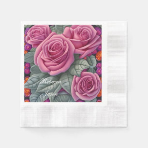 Zarte pastellrosa Hochzeitsrosen Serviette